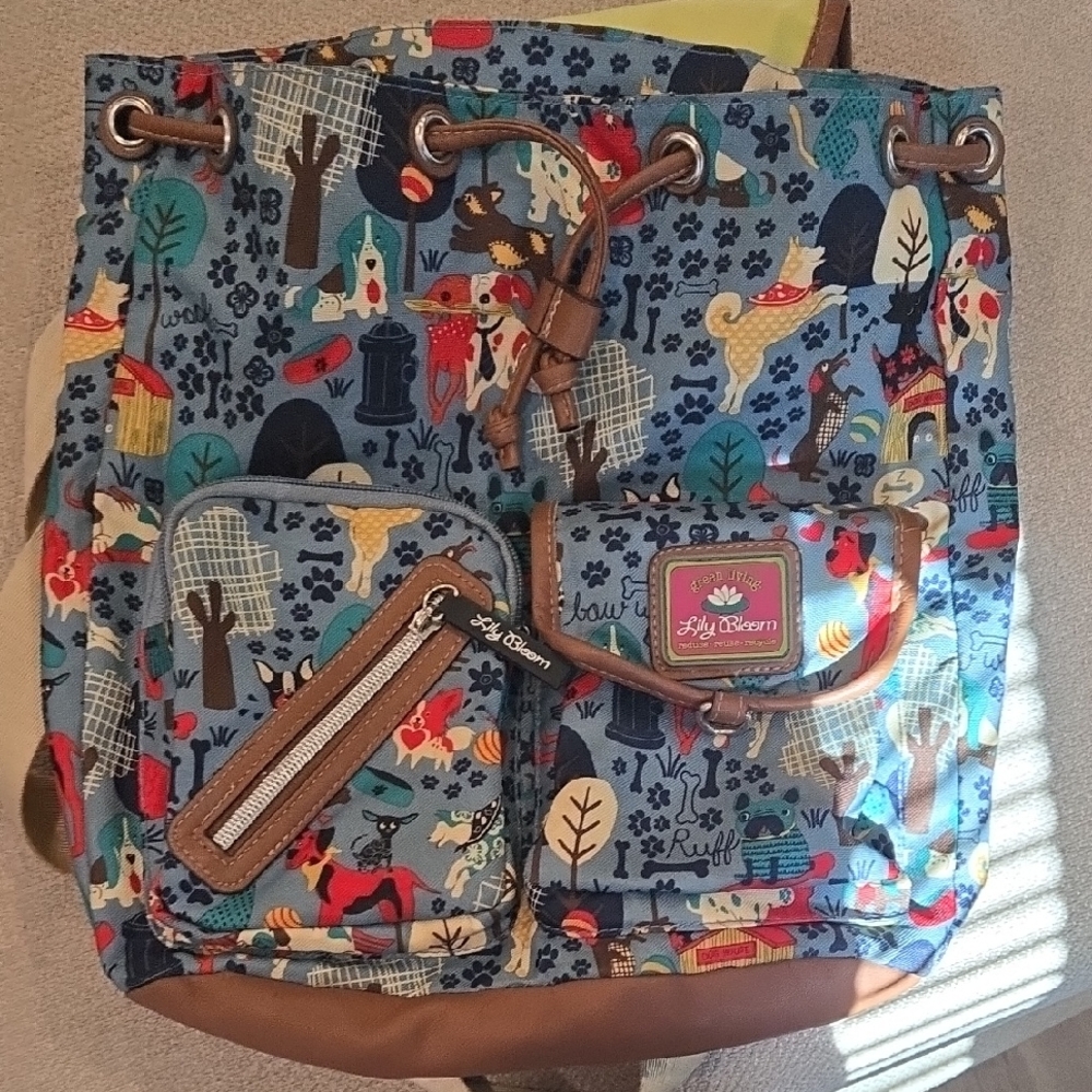 Lily Bloom Blue and Brown Dog Print Backpack